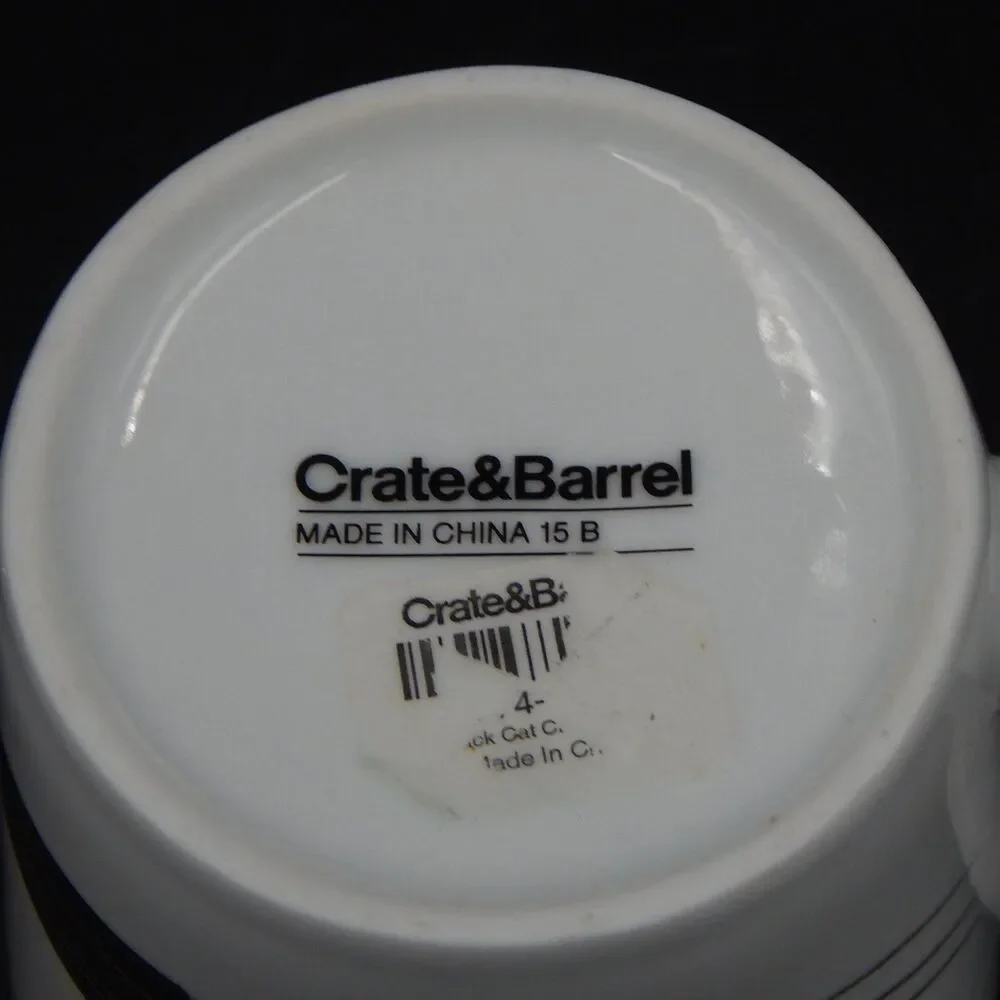 Crate And Barrel Black Cat Demitasse Coffee Cup Mug Set 2 Riding Broom Halloween